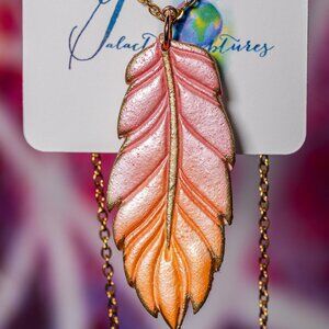 Galactic Captures Seaglass Sunset Ombre Feather Polymer Clay Pendant